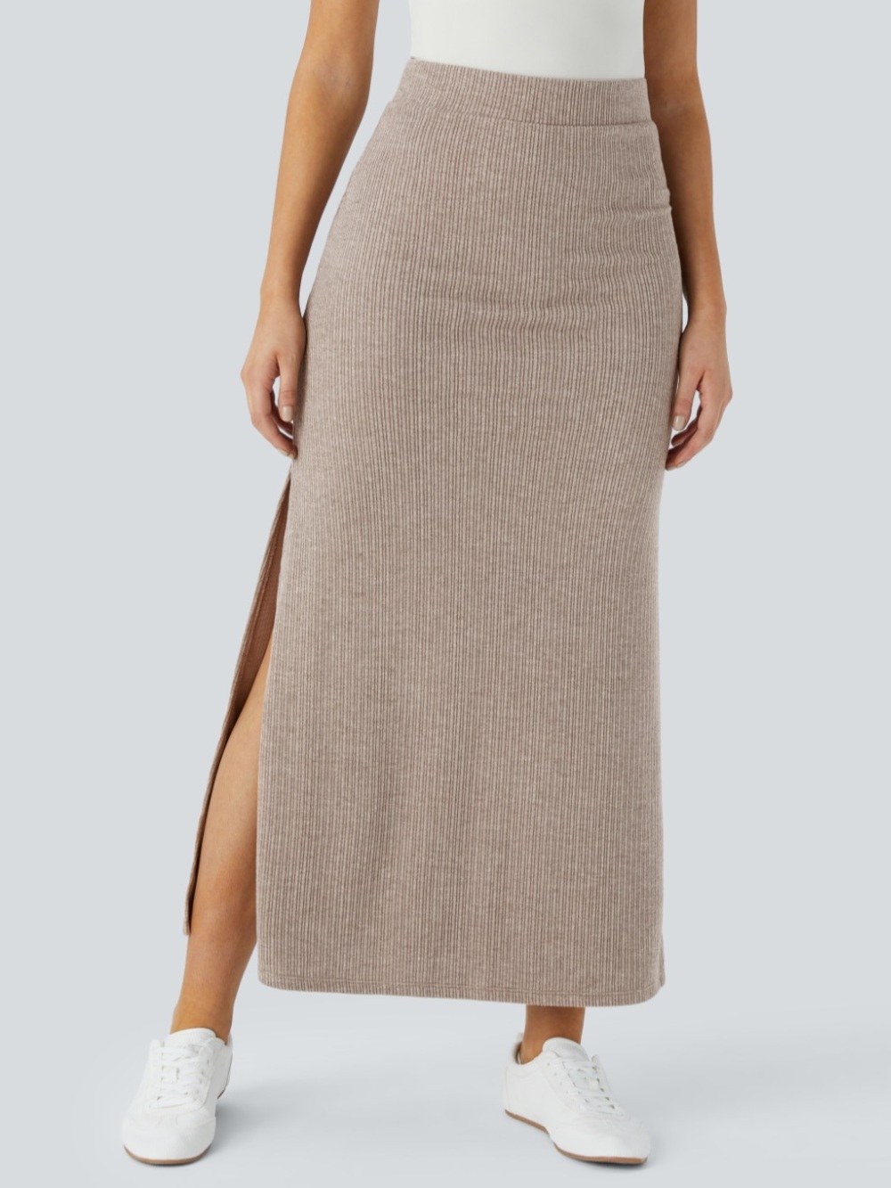 HALARA Ribbed High Waisted Hem A Line Maxi Casual Skirt
